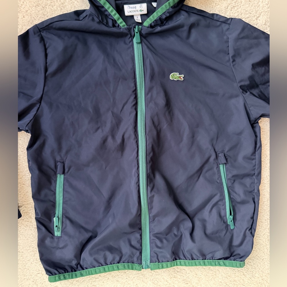 Lacoste Boys Navy and Green Hooded Jacket - Picture 4 of 9